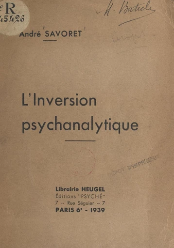 L'inversion psychanalytique - André Savoret - FeniXX réédition numérique