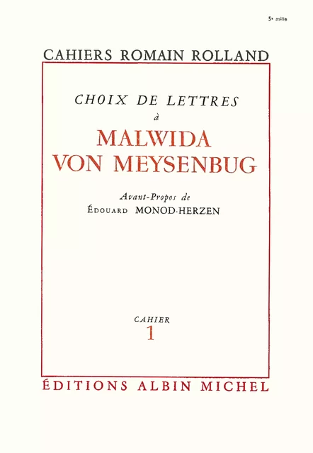 Choix de lettres à Malwida von Meysenbug - Romain Rolland - Albin Michel