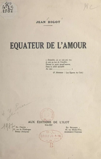 Équateur de l'amour - Jean Digot - FeniXX réédition numérique