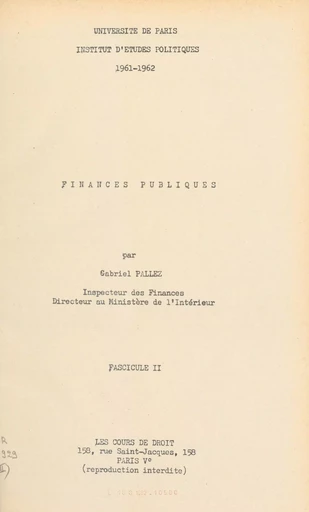 Finances publiques (2) - Gabriel Pallez - FeniXX réédition numérique