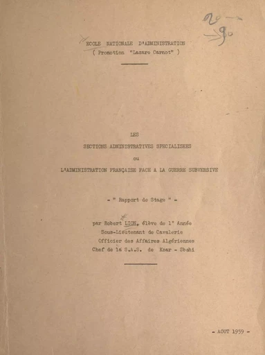 Les sections administratives spécialisées - Robert Lion - FeniXX réédition numérique