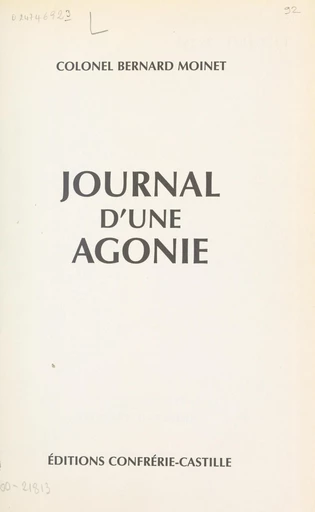 Journal d'une agonie - Bernard Moinet - FeniXX réédition numérique