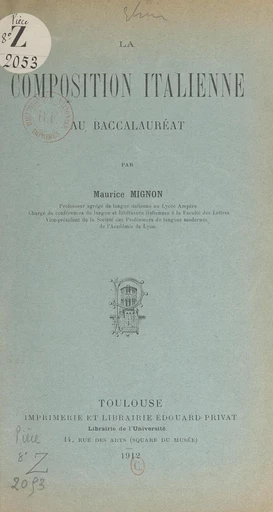 La composition italienne au Baccalauréat - Maurice Mignon - FeniXX réédition numérique