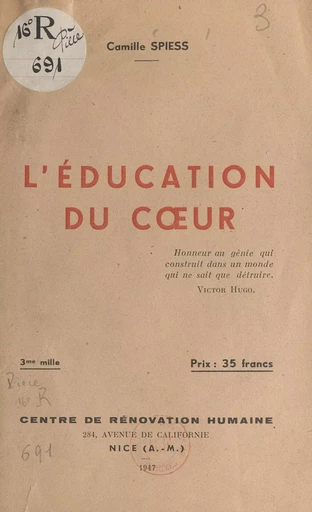 L'éducation du cœur - Camille Spiess - FeniXX réédition numérique