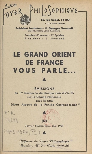 Le Grand Orient de France vous parle -  Grand Orient de France - FeniXX réédition numérique