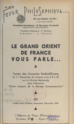 Le Grand Orient de France vous parle -  Grand Orient de France - FeniXX réédition numérique