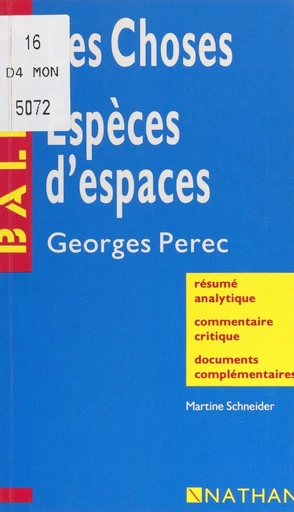 Les choses. Espèces d'espaces - Martine Schneider - FeniXX réédition numérique