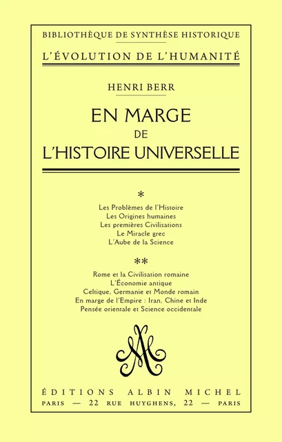 En marge de l'histoire universelle - Henri Berr - Albin Michel