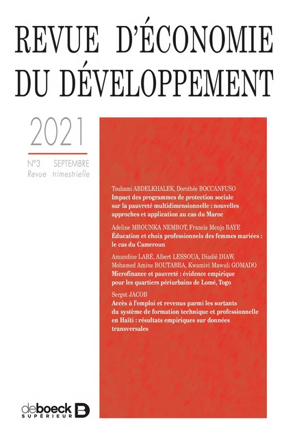 Revue d'économie du développement - volume 29 -  Collectif - Revues De Boeck Supérieur