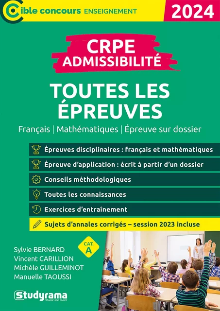 CRPE - Admissibilité - Toutes les épreuves - Concours 2025 - Sylvie Bernard, Vincent Carillion, Michèle Guilleminot, Manuelle Taoussi, Laurence Brunel - Studyrama