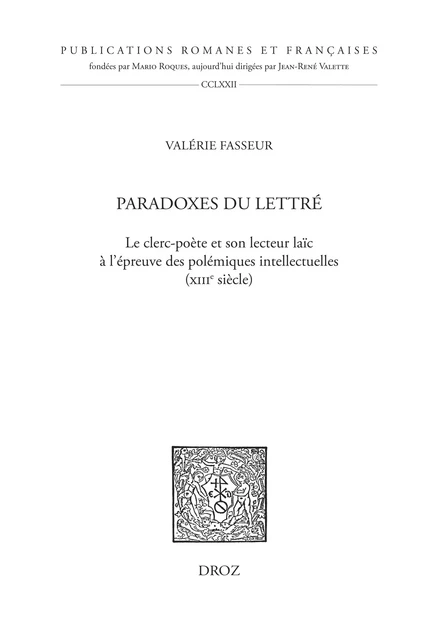 Paradoxes du lettré - Valérie Galent-Fasseur - Librairie Droz