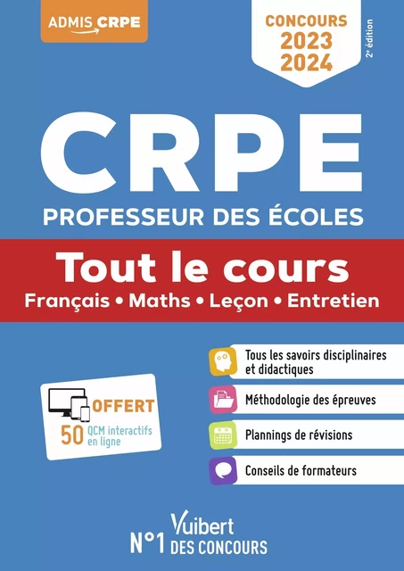 Concours CRPE - Professeur des écoles - Concours 2023-2024 - Tout le cours - Ecrit et oral - Eric Greff, Haimo Groenen, Audrey Hennart, André Mul, Marc Loison, Isabelle Pasquier - Vuibert