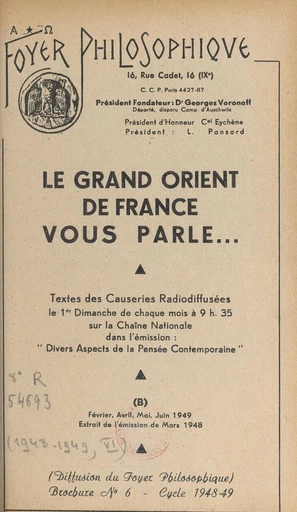 Le Grand Orient de France vous parle -  Grand Orient de France - FeniXX réédition numérique