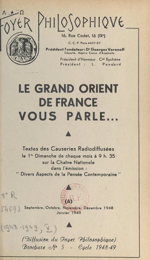 Le grand Orient de France vous parle -  Grand Orient de France - FeniXX réédition numérique