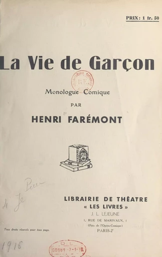 La vie de garçon - Henri Farémont - FeniXX réédition numérique