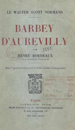 Barbey d'Aurevilly, le Walter Scott normand - Henry Bordeaux - FeniXX réédition numérique