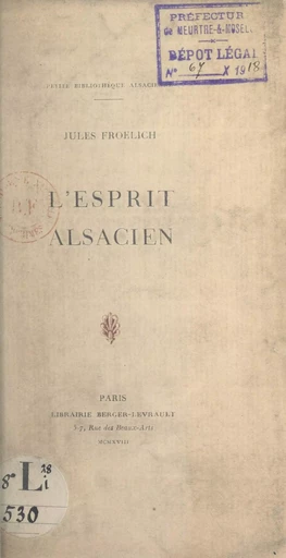 L’esprit alsacien - Jules Froelich - FeniXX réédition numérique