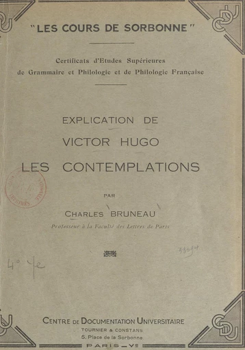 Explication de Victor Hugo : Les Contemplations - Charles Bruneau - FeniXX réédition numérique