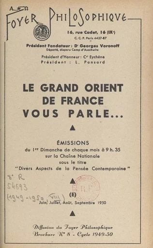 Le Grand Orient de France vous parle... -  Grand Orient de France - FeniXX réédition numérique