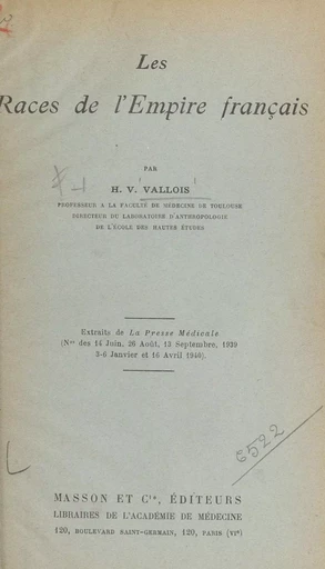 Les races de l'Empire français - Henri Victor Vallois - FeniXX réédition numérique