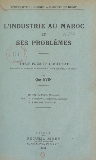 L'industrie au Maroc et ses problèmes - Guy Evin - FeniXX réédition numérique