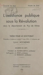 L'Assistance publique sous la Révolution dans le département du Puy-de-Dôme