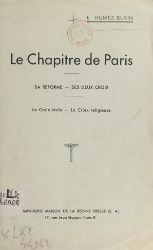 Le Chapitre de Paris - E. Humez-Burin - FeniXX réédition numérique