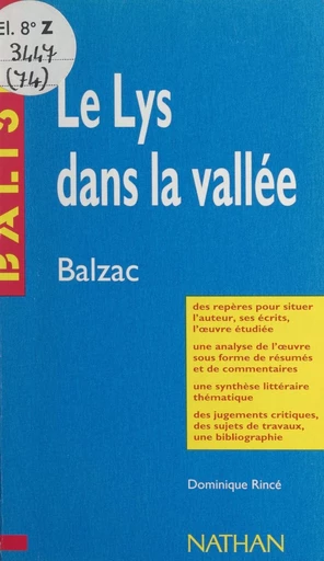 Le lys dans la vallée - Dominique Rincé - FeniXX réédition numérique