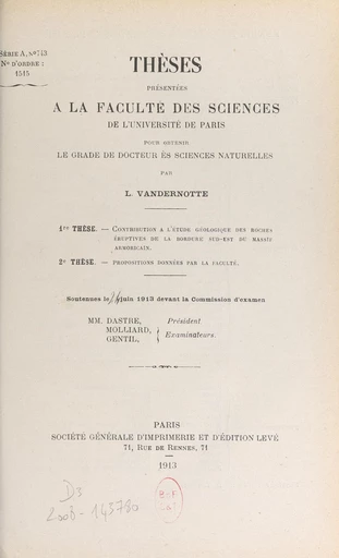 Contribution à l'étude géologique des roches éruptives de la bordure sud-est du massif armoricain - Louis Vandernotte - FeniXX réédition numérique