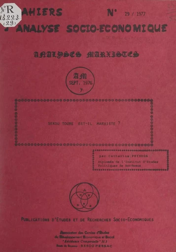 Sekou Touré est-il marxiste ? - Catherine Peyrega - FeniXX réédition numérique