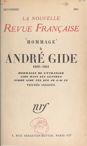 Hommage à André Gide, 1869-1951 -  Collectif - FeniXX réédition numérique