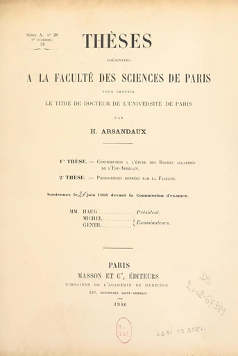 Contribution à l'étude des roches alcalines de l'Est-africain - Henri Arsandaux - FeniXX réédition numérique