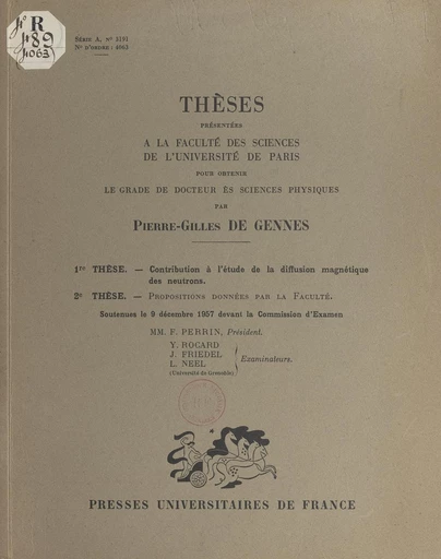 Contribution à l'étude de la diffusion magnétique des neutrons - Pierre-Gilles de Gennes - FeniXX rédition numérique