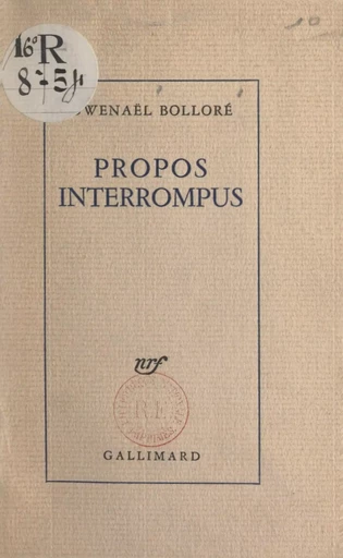 Propos interrompus - Gwenn-Aël Bolloré - FeniXX réédition numérique