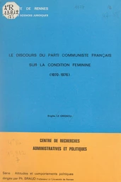 Le discours du Parti communiste français sur la condition féminine : 1970-1976