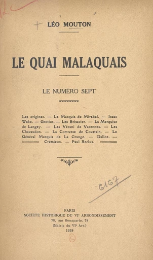 Le quai Malaquais : le numéro sept - Léo Mouton - FeniXX réédition numérique