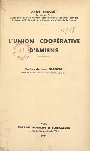 L'Union coopérative d'Amiens - André Choquet - FeniXX réédition numérique