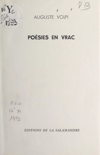 Poésies en vrac - Auguste Volpi - FeniXX réédition numérique