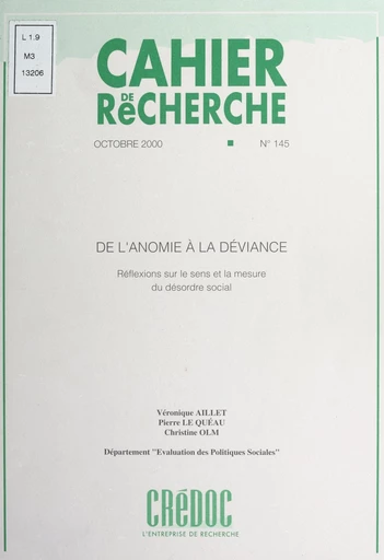 De l'anomie à la déviance - Véronique Aillet, Pierre Le Quéau, Christine Olm - FeniXX réédition numérique