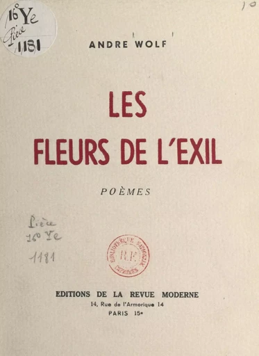 Les fleurs de l'exil - André Wolf - FeniXX réédition numérique