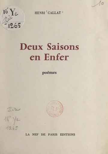 Deux saisons en enfer - Henri Callat - FeniXX réédition numérique