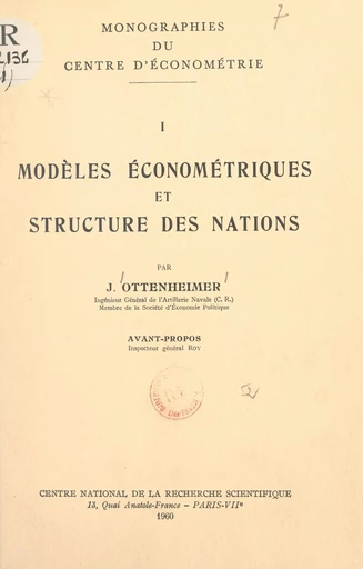 Modèles économétriques et structure des nations - J. Ottenheimer - FeniXX réédition numérique