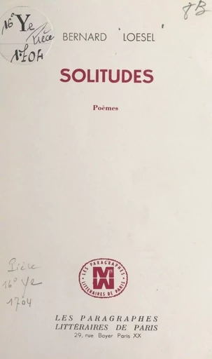 Solitudes - Bernard Loesel - FeniXX réédition numérique