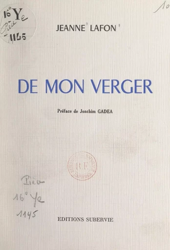 De mon verger - Jeanne Lafon - FeniXX réédition numérique