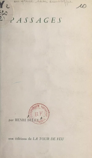 Passages - Henri Deluy - FeniXX réédition numérique