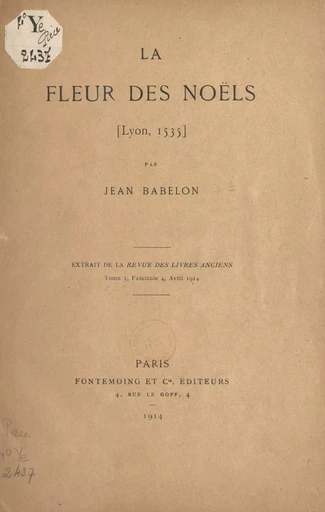 La fleur des Noëls - Jean Babelon - FeniXX réédition numérique