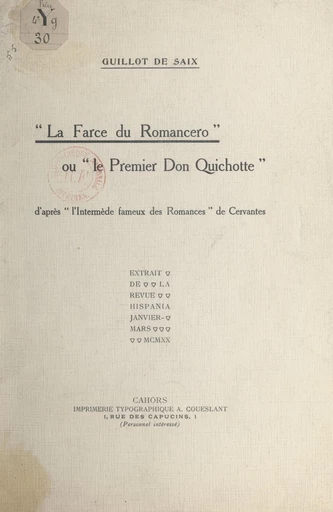 La farce du Romancero - Léon Guillot de Saix - FeniXX réédition numérique