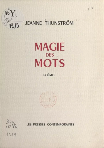 Magie des mots - Jeanne Thunström - FeniXX réédition numérique