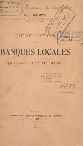 L'évolution des banques locales en France et en Allemagne - Léon Baréty - FeniXX réédition numérique