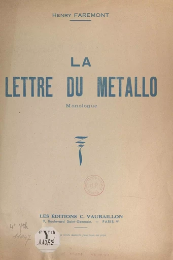 La lettre du métallo - Henri Farémont - FeniXX réédition numérique